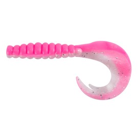 Dr.Fish 15 Pack Grub Soft Fishing Lures, 2 inch Soft Plastic Baits Fishing Worm Swimbaits Ribbon Tail Shad Bait for Freshwater Bass Fishing Lures Crappie Walleye Panfish Pink and White