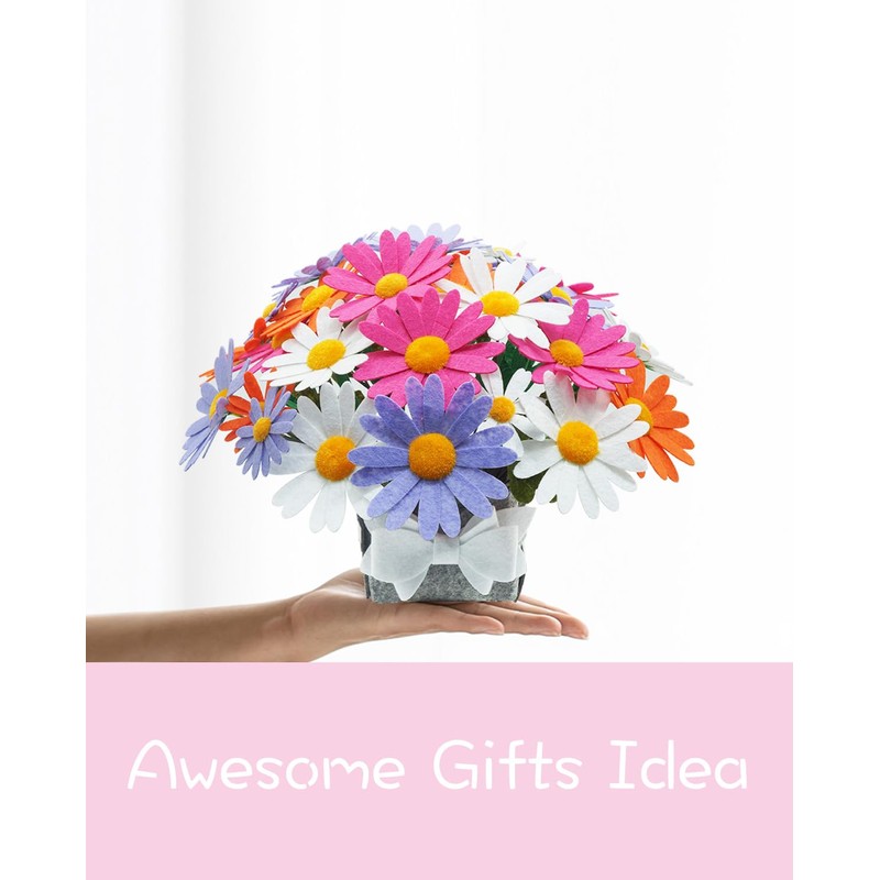 BAZIMADIY Felt Flower Art Craft Kit,DIY Felt Daisy Bouquet Kit,