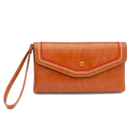 Lydemcia Retro Wristlet Wallet for Women, Long Bifold Ladies Purse Vintage Coin Pocket credit card Holder with Zipper (Brown)