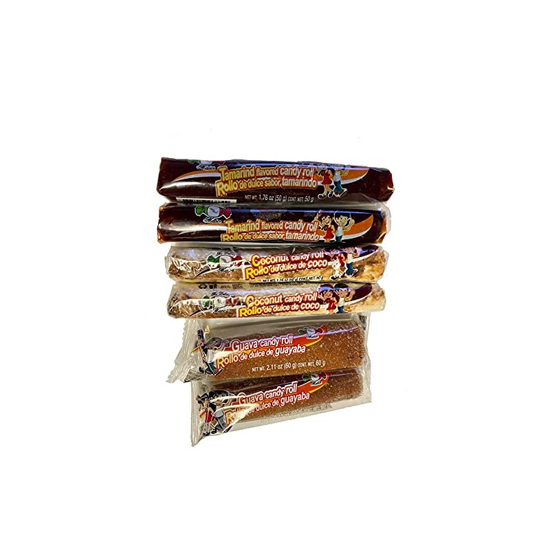 Mi Dulce Mexico Candy Roll Sampler 6 pcs Tamarind, Coconut,Guava