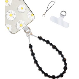 Hidden Hollow Beads Cell phone charm Wrist strap tether tab wristlet anti-drop hands free fits most cases and accessories (Black Crystal)