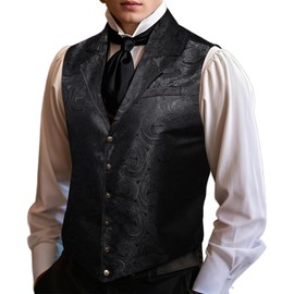 Barry.Wang Mens Silk Victorian Vest Tie Set Tailored Collar Paisley Steampunk Gothic Waistcoat Formal/Leisure Party, Black Paisley a, Medium