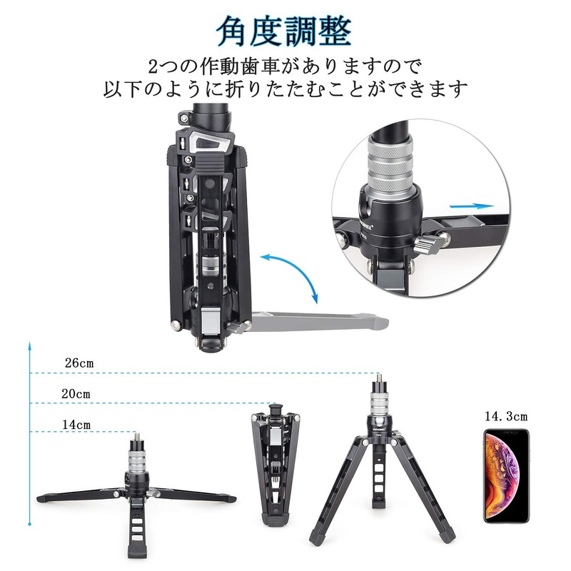 INNOREL Desktop Tripod, Mini Monopod Stand, 2 Tier Legs Opening,