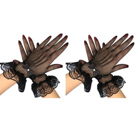 2 Pair Ladies Lace Gloves,Elegant Bridal Gloves,Short Fishnet Gloves for Wedding Dinner Tea Party 50's Parties