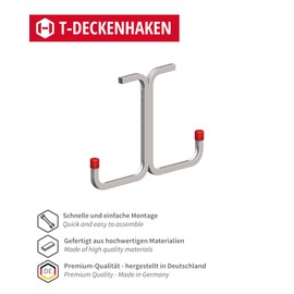 Gedotec Ceiling Mount - Double Ceiling Hook for Screwing Galvanised Steel | 1 Piece T-Profile Hook Including Mounting Material | All-purpose Metal Hooks | Wall Mount Garage | Wall Mounting - U Hooks