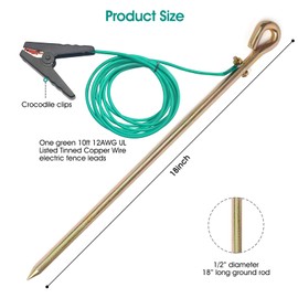 CYANTEKOMS Portable Ground Rod with 4ft 12AWG UL Listed Grounding Wire with Crocodile Clip,Great for Electric Fences,Antennas,Generator(set of 2)