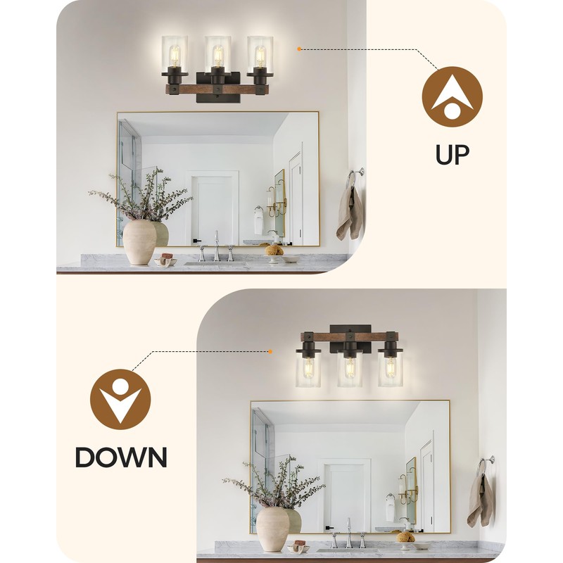 GOEBLESON 3-Light Bathroom Light Fixture, Farmhouse Vanity Lights for Bathroom
