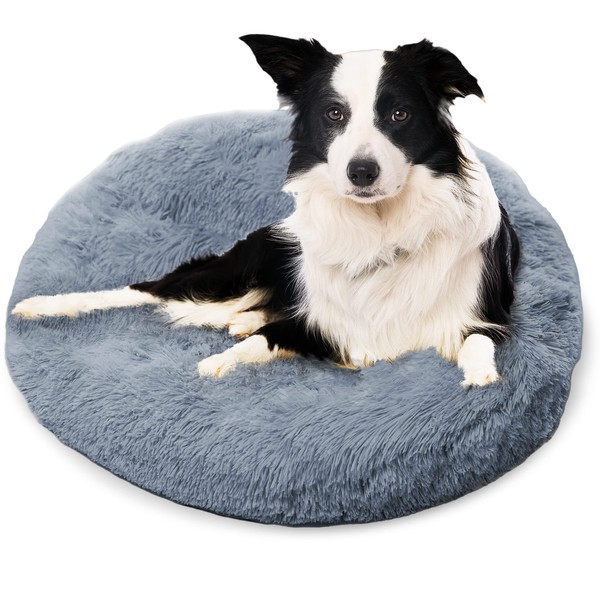 Active Pets Plush Calming Donut Dog Bed - Anti Anxiety Bed for Dogs, Soft Fuzzy Comfort - for Medium Dogs, Fits up to 45lbs, 30" x 30" (Medium, Dark Grey)