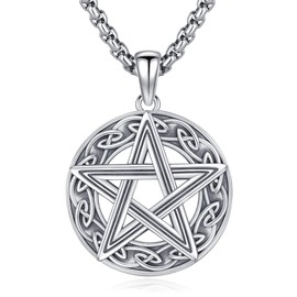 Eusense Pentagram Necklace 925 Sterling Silver Pentacle Celtic Knot Necklace Celtic Pentagram Star Pentacle Circle Pagan Jewelry Gift for Women Men Christmas Birthday Gift