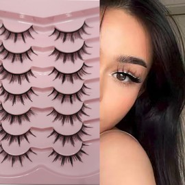 Manga Lashes Natural Look False Eyelashes Anime Lashes Mink Wispy Fluffy Spiky 3D Volume Eyelashes Pack Korean Japanese Asian Cosplay Fake Eyelashes Look Like Individual Cluster 7 Pairs by YILATAO