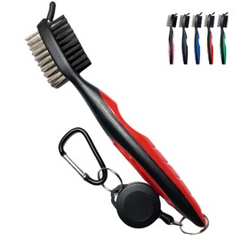 The Golfer's Workshop Golf Club Brush - 2 Ft Retractable Zip-line, Carabiner Clip, Groove Cleaner (Red)