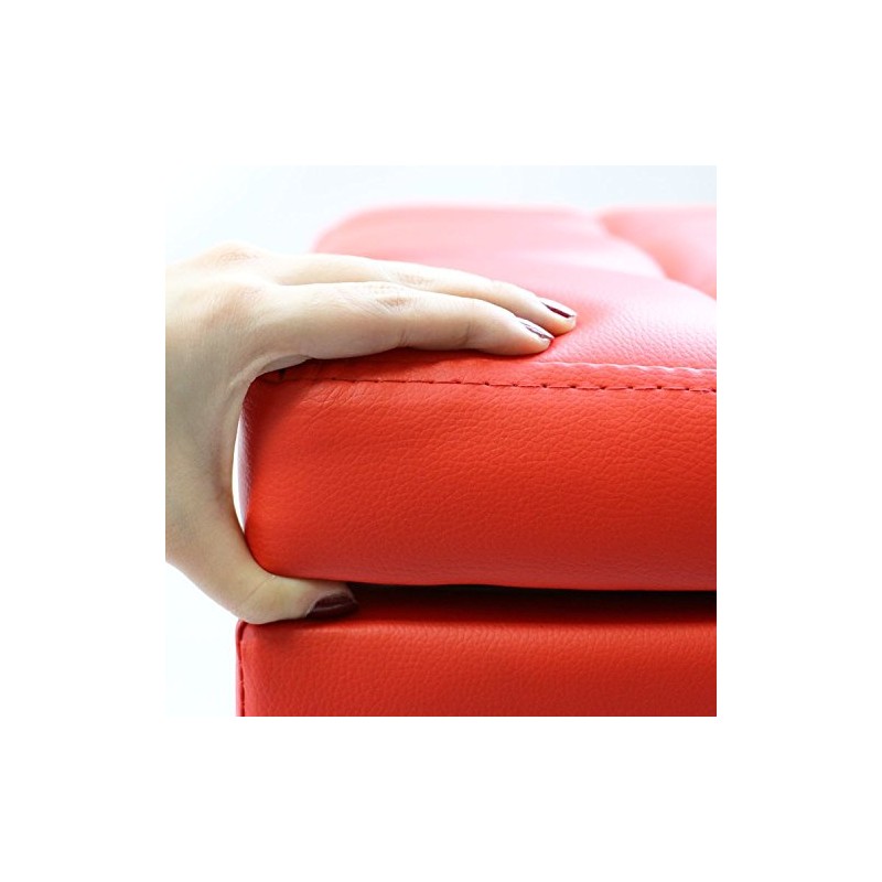 Magshion*Unfold Leather Storage Ottoman Bench Footstools Square (Red)