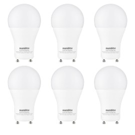 Sunlite A19 GU24 Dimmable Light Bulb, 9 Watts (60W Equivalent) 800 Lumens, 2 Prong LED Twist and Lock Base, 90 CRI, ETL Rated for Enclosed Fixtures, 3000K Warm White, 6 Pack