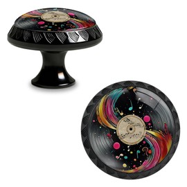 Yiruhe 4 Pack Colorful Vinyl Record Music Sign Kitchen Cabinet Knobs Acrylic Round Drawer Pulls for Dresser Cupboard Door Handles