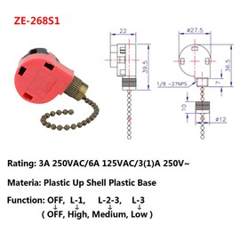 Ceiling Fan Switch,ZE-268s1 3 Way 4-Wire Fan Switch Replacement Speed Control Pull Chain Switch Compatible with Hunter Ceiling Fan Light (Bronze Chain)