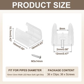 MECCANIXITY LED Neon Mounting Clips Holder, Mounting Bracket Support Fixing Clamps for 10mm-12mm Width LED Neon Soft Light Strip, with Screws Pack of 36