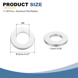 sourcing map 100Pcs Aluminum Flat Washer, M6x12x1.5mm Round Seal Gaskets Flat Spacers for Screws Bolts Machinery Repair Accessories, Outdoor Construction