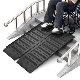 Nuvium 3FT Portable Wheelchair Ramp with Handle, Non-Slip Aluminum Folding Handicap Wheelchair Ramp for Home, Doorways, Thresholds, Steps, Curbs, Stairs, 800 LBS Capacity