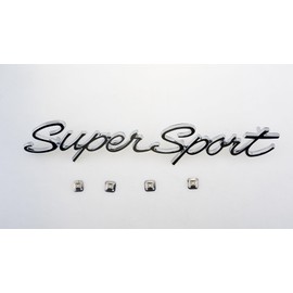 2Pc Super Sport Emblem Front 3D Badge Nameplate Letter Replacement for Super Sport 1965 1966 (Chrome)