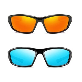 YUELUQU Polarised Sports Glasses Sunglasses for Men Women Driving Glasses Cycling Glasses Skiing Driving Fishing Running Hiking UV400 Protection (Black Orange + Black Blue), Black orange + black blue