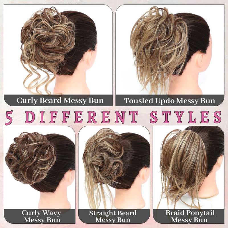 Elvirgel 5 PCS Messy Bun Hair Piece for Women Scrunchies