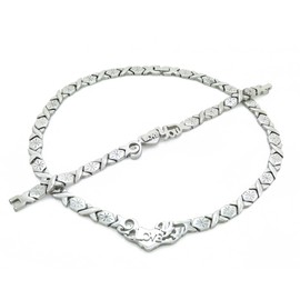 Silver Tone I Love You HUGS and Kisses Necklace & Bracelet Set XOXO Starburst 20" Length