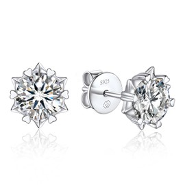 MomentWish Moissanite Earrings, Women, 1-4 Carat (925 Silver), Single Diamond Earrings, D Color, VVS1 Earrings, Women's Popular Wedding Anniversary, Gift, 5/6.5/8mm, 1 Carat - (0.5 ct x 2) - 5 mm