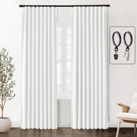 SHINELAND 90 Inch Blackout Curtains,Sun Blocking White Curtains 90 Inches Long for Living Room 2 Panels Set,Back Tab Pleat Thermal Insulated Darkening Curtain Drapes 90 Inch Length for Bedroom