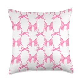 Coquette Aesthetic Pink Gingham Bow Grandmillennial Girly Throw Pillow