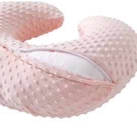 QUENESS Nursing Pillow and Positioner, Breastfeeding, Bottle Feeding, Baby Sitting Support with Removable Ultra Soft Minky Cover, Tummy Time Support for Baby Boys and Girls (Lightpink)