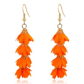 QUSIJIA Unique Bohemian Long Flower Tassel Dangle Drop Earrings Fashion Floral Petals Earring for Women Christmas Birthday Party Gifts (orange)