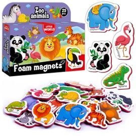 Little World Large Set of 25 Foam Fridge Magnets for Toddlers 1-3 - Refrigerator Magnets for Kids – Baby Magnet for Refrigerator 1 Year Old - Zoo Magnetic Animals - Animal Magnets for Toddlers 1-3