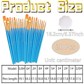 20 Pack Paint Brush Set, Nylon Hair Brushes, Palettes for Acrylic Oil, Party, Art Painting and DIY Craft Class