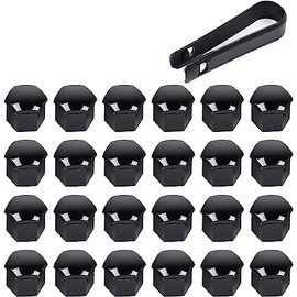 OTUAYAUTO Pack of 24 Wheel Bolt Caps, 17 mm Universal Wheel Bolt Cover with Wheel Nut Caps Puller, Black
