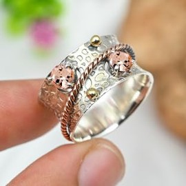JEWELSTREZORO Morganite Lab Grown Silver Spinner Ring 925 Sterling Silver Spinner Men And Women All Size Spinner Ring Gift Item Jewelry TSR1214BC_7 (L)