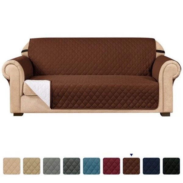 1-Piece Reversible Sofa Cover Quilted Slipcover (Sofa, Chocolate)