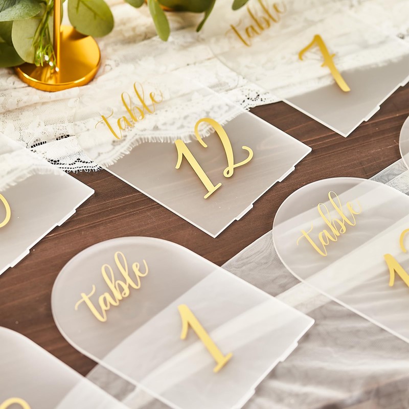 SHINVALE Arch Acrylic Wedding Table Numbers with Gold Foil Font