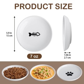 Cat Food Bowl Set of 6, Ceramic Cat Bowls, Anti Whisker Fatigue Cats Bowl Set,5.9 Inches Shallow Wide Kitten Plates for Wet/Dry Food, Indoor Pets (Fish Bone)