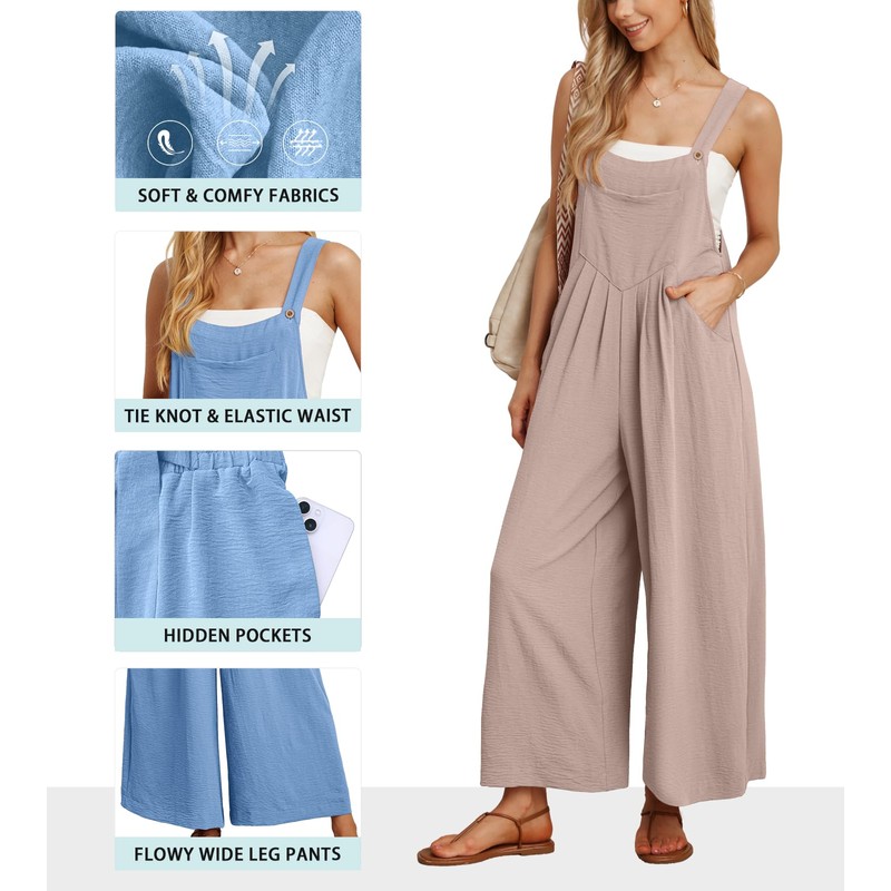 IWOLLENCE Women's Summer Jumpsuits Boho Wide Leg Overalls Casual Loose