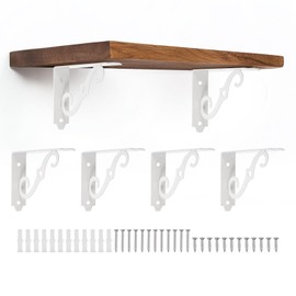 sourcing map 6 Pcs Decorative Shelf Brackets, 5" x 3" Heavy Duty Floating Shelf Brackets Wall Mounted Metal l Shelf Brackets for Wall Bookshelves Shelves Support, White