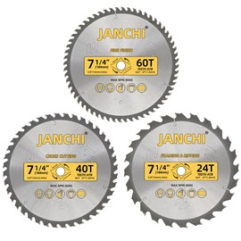 3Pack Combo 7-1/4 Inch 24T&40T&60T Woodworking Saw Blades with 5/8" Arbor, 0.06" Thin Kerf Alternating Top Bevel Tungsten Carbide Teeth Circular Saw Table Saw Blade, Ideal for Various Woods Cutting