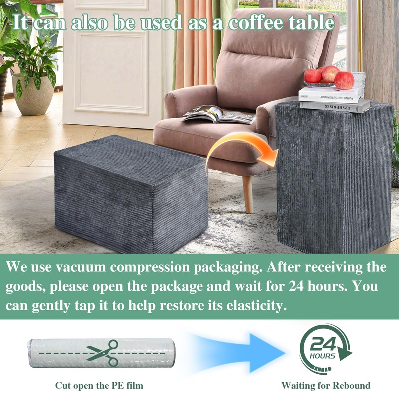 Rectangular Pouf Ottoman Soft Furry Corduroy Foot Rest for Chair
