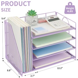 OPNCIE Desk Organizers and Accessories, 4 Tier Paper Letter Tray File Organizer, Office Organization Storage Desk Accessories Workspace Desktop Organizer for Classroom Office Supplies Decor, Purple