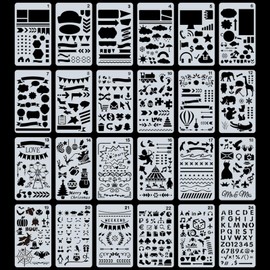 Gullor 24 PCS Plastic Drawing Stencils Painting Templates Set for Kids,DIY Scrapbook,Painting Craft,Bullet Journal (7x4 Inch)