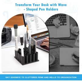 3 Pack Desk Pen Holder, Wave TPR, Large Capacity Desk Organizer for Pens, Markers, Makeup Brushes, Art Supplies - Stable Storage & Space Saving for Office, Home, Classroom, School