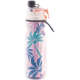 O2COOL Mist 'N Sip Misting Water Bottle 2-in-1 Mist And Sip Function With No Leak Pull Top Spout Sports Water Bottle Reusable Water Bottle - 20 oz (Pink Palm Tree)