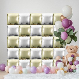 NYEONHRT 25 Pack Double Sided Square Foil Balloons Kit Wall, 19 Inch Chrome Balloons Tunnel Arch Kit for Birthday Decorations, Wedding - Helium-Free Reusable Party Supplies (Glod+Silvery)