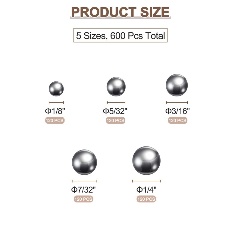 sourcing map 600pcs G16 Precision Balls Assortment Kit 1/8" 5/32"