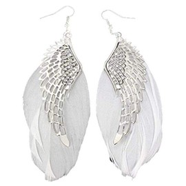 Myhouse Vintage Tribal Artificial Feather Long Drop Dangle Handmade Earrings Angel Earrings For Women, White