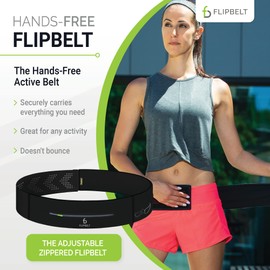 FlipBelt Adjustable Zipper Running Belt for Phone and Small Accessories, Exercise Waist Pouch for Women and Men, Black